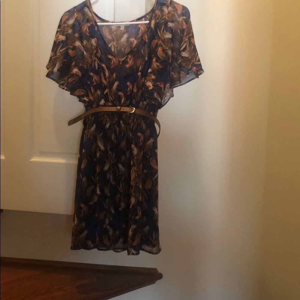 XS Charlotte Russe Dress Bird Pattern with belt